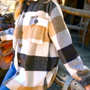 Jodifl Western Style Brushed Plaid Shirt Jacket Shacket NEW!